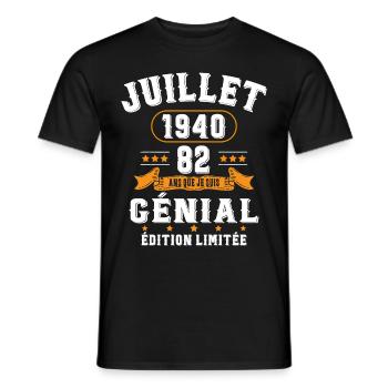 82 Ans Anniversaire Vintage Né(e) en Juillet 1940 - T-shirt homme - noir - Devant - AI Model Male 178 light (178cm)