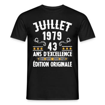 43 Ans Anniversaire Vintage Né(e) en Juillet 1979 - T-shirt homme - noir - Devant - AI Model Male 178 light (178cm)