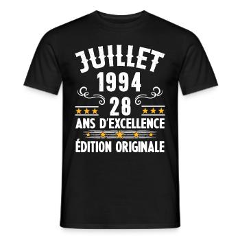 28 Ans Anniversaire Vintage Né(e) en Juillet 1994 - T-shirt homme - noir - Devant - AI Model Male 178 light (178cm)