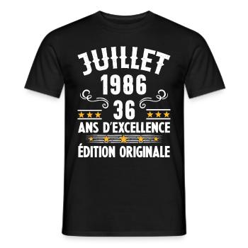 36 Ans Anniversaire Vintage Né(e) en Juillet 1986 - T-shirt homme - noir - Devant - AI Model Male 178 light (178cm)