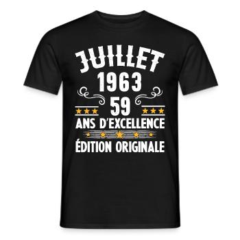 59 Ans Anniversaire Vintage Né(e) en Juillet 1963 - T-shirt homme - noir - Devant - AI Model Male 178 light (178cm)
