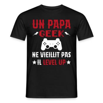 Un Papa Geek Ne Vieillit Pas Il Level Up - T-shirt homme - noir - Devant - AI Model Male 178 light (178cm)