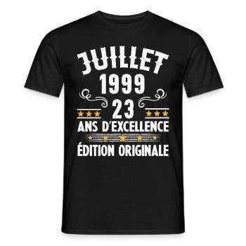 23 Ans Anniversaire Vintage Né(e) en Juillet 1999 - T-shirt homme - noir - Devant - AI Model Male 178 light (178cm)