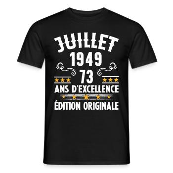73 Ans Anniversaire Vintage Né(e) en Juillet 1949 - T-shirt homme - noir - Devant - AI Model Male 178 light (178cm)