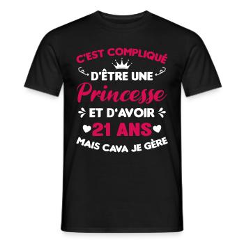 Princesse 21 Ans Anniversaire Idée Cadeau Pink Âge - T-shirt homme - noir - Devant - AI Model Male 178 light (178cm)