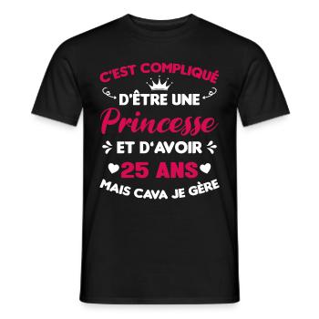 Princesse 25 Ans Anniversaire Idée Cadeau Vintage - T-shirt homme - noir - Devant - AI Model Male 178 light (178cm)