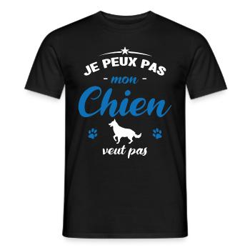 je peux pas mon chien veut pas - T-shirt homme - noir - Devant - AI Model Male 178 light (178cm)