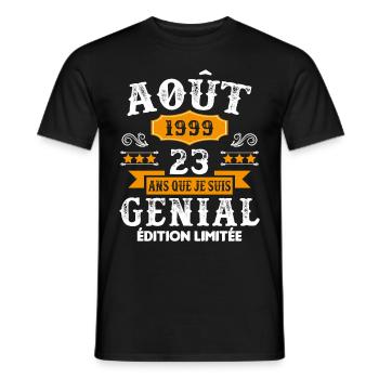 23 Ans Anniversaire Vintage Né(e) en Août 1999 - T-shirt homme - noir - Devant - AI Model Male 178 light (178cm)