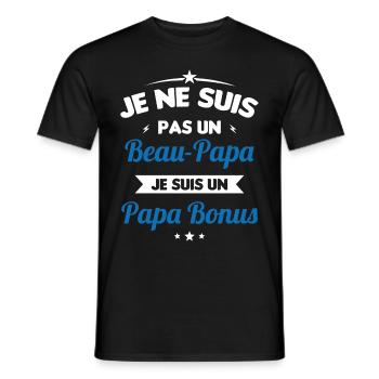Je ne suis pas un beau-papa je suis un papa bonus - T-shirt homme - noir - Devant - AI Model Male 178 light (178cm)