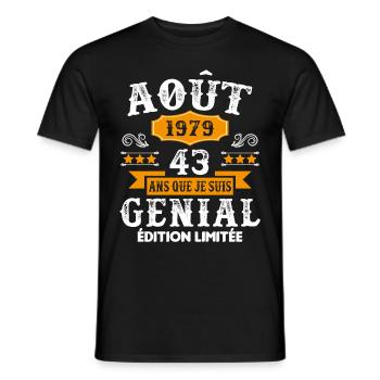 43 Ans Anniversaire Vintage Né(e) en Août 1979 - T-shirt homme - noir - Devant - AI Model Male 178 light (178cm)