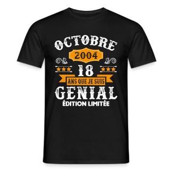18 Ans Anniversaire Vintage Né(e) en Octobre 2004 - T-shirt homme - noir - Devant - AI Model Male 178 light (178cm)