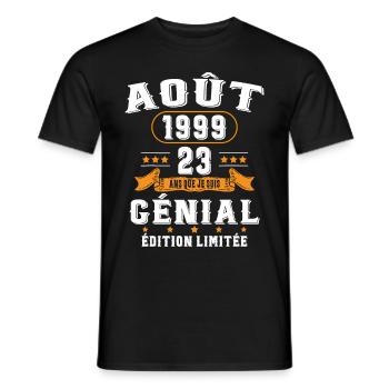 23 Ans Anniversaire Vintage Né(e) en Août 1999 - T-shirt homme - noir - Devant - AI Model Male 178 light (178cm)
