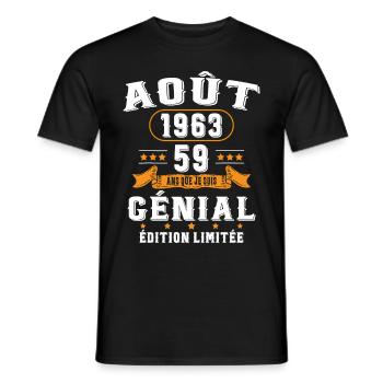 59 Ans Anniversaire Vintage Né(e) en Août 1963 - T-shirt homme - noir - Devant - AI Model Male 178 light (178cm)