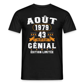 43 Ans Anniversaire Vintage Né(e) en Août 1979 - T-shirt homme - noir - Devant - AI Model Male 178 light (178cm)