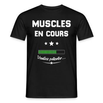 Homme musclé En cours veuillez patienter - T-shirt homme - noir - Devant - AI Model Male 178 light (178cm)
