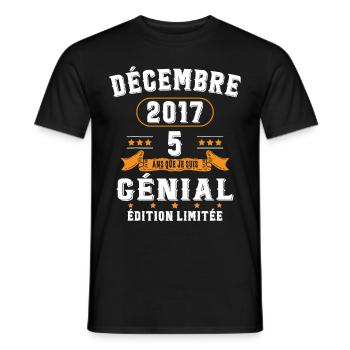 5 Ans Anniversaire Vintage Né(e) en Décembre 2017 - T-shirt homme - noir - Devant - AI Model Male 178 light (178cm)