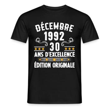 30 Ans Anniversaire Vintage Né(e) en Décembre 1992 - T-shirt homme - noir - Devant - AI Model Male 178 light (178cm)