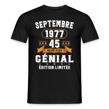 45 Ans Anniversaire Vintage Né(e) Septembre 1977 - T-shirt homme - noir - Devant - AI Model Male 178 light (178cm)