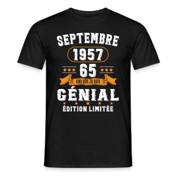 65 Ans Anniversaire Vintage Né(e) Septembre 1957 - T-shirt homme - noir - Devant - AI Model Male 178 light (178cm)