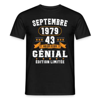 43 Ans Anniversaire Vintage Né(e) Septembre 1979 - T-shirt homme - noir - Devant - AI Model Male 178 light (178cm)