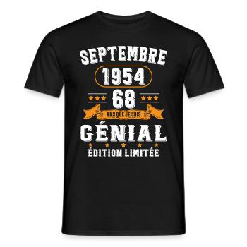 68 Ans Anniversaire Vintage Né(e) Septembre 1954 - T-shirt homme - noir - Devant - AI Model Male 178 light (178cm)