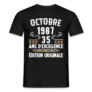 35 Ans Anniversaire Vintage Né(e) en Octobre 1987 - T-shirt homme - noir - Devant - AI Model Male 178 light (178cm)