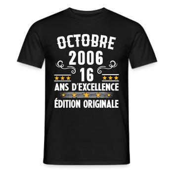 16 Ans Anniversaire Vintage Né(e) en Octobre 2006 - T-shirt homme - noir - Devant - AI Model Male 178 light (178cm)