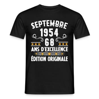 68 Ans Anniversaire Vintage Né(e) Septembre 1954 - T-shirt homme - noir - Devant - AI Model Male 178 light (178cm)