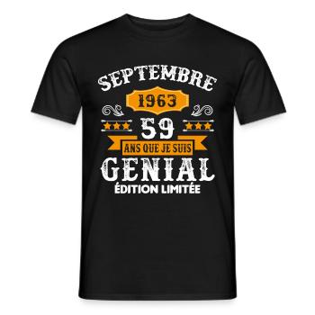 59 Ans Anniversaire Vintage Né(e) Septembre 1963 - T-shirt homme - noir - Devant - AI Model Male 178 light (178cm)