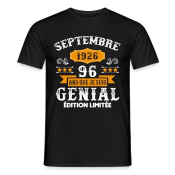 96 Ans Anniversaire Vintage Né(e) Septembre 1926 - T-shirt homme - noir - Devant - AI Model Male 178 light (178cm)