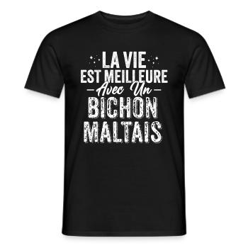 La Vie Est Meilleure Avec Un Bichon Maltais - T-shirt homme - noir - Devant - AI Model Male 178 light (178cm)
