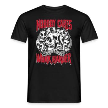 Niemand kümmert sich darum, härter zu arbeiten | Basteln und reparieren Sie das Leck - Männer T-Shirt - Schwarz - Vorne - AI Model Male 178 light (178cm)