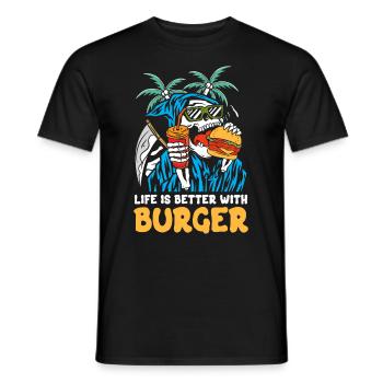 Mit Burger ist das Leben besser | Reaper Beach Schädel - Männer T-Shirt - Schwarz - Vorne - AI Model Male 178 light (178cm)