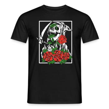 Sensenmann mit Rosen | Totenkopf Blumen - Männer T-Shirt - Schwarz - Vorne - AI Model Male 178 light (178cm)