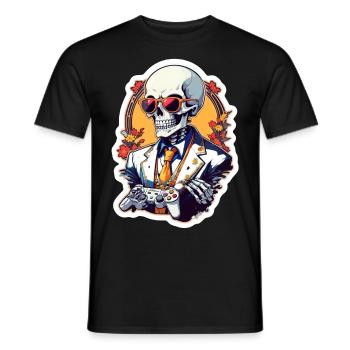 Retro Gamer Skelett mit Controller Konsolenspiele - Männer T-Shirt - Schwarz - Vorne - AI Model Male 178 light (178cm)