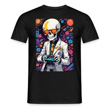 Retro Gamer Skelett mit Controller Konsolenspiele - Männer T-Shirt - Schwarz - Vorne - AI Model Male 178 light (178cm)