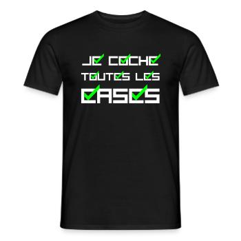 JE COCHE TOUTES LES CASES ! (amour,succès) blanc - T-shirt homme - noir - Devant - AI Model Male 178 light (178cm)