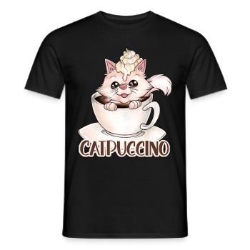 Catpuccino für Katzen und Kaffeeliebhaber Wortwitz - Männer T-Shirt - Schwarz - Vorne - AI Model Male 178 light (178cm)