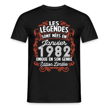 Vintage Flourish Cadeau Anniversaire Janvier 1982 - T-shirt homme - noir - Devant - AI Model Male 178 light (178cm)