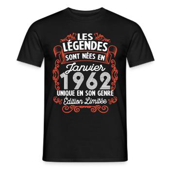 Vintage Flourish Cadeau Anniversaire Janvier 1962 - T-shirt homme - noir - Devant - AI Model Male 178 light (178cm)
