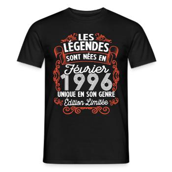 Vintage Flourish Cadeau Anniversaire Février 1996 - T-shirt homme - noir - Devant - AI Model Male 178 light (178cm)