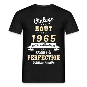 60th Birthday - Vintage - August 1965 - Men's T-Shirt - black - Front - AI Model Male 178 light (178cm)