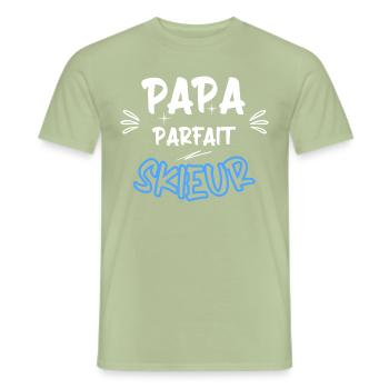 Papa parfait skieur / ski / cadeau / humour - T-shirt homme - vert sauge - Devant - AI Model Male 178 light (178cm)