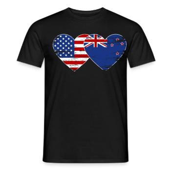 USA New Zealand Flag Heart Shape Used - Men's T-Shirt - black - Front - AI Model Male 178 light (178cm)