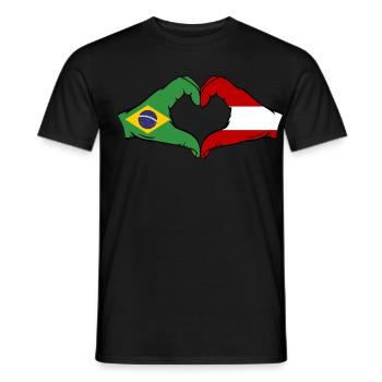 Brasilien Österreich Flagge Haende Herzform - Männer T-Shirt - Schwarz - Vorne - AI Model Male 178 light (178cm)