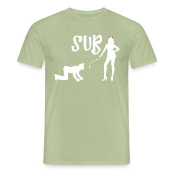 Femdom Dominatrix Sub SM drôle humour t-shirt - T-shirt homme - vert sauge - Devant - AI Model Male 178 light (178cm)