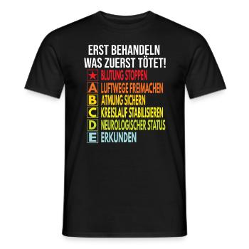 Rettungsdienst Notfallsanitäter ABCDE Schema RTW - Männer T-Shirt - Schwarz - Vorne - AI Model Male 178 light (178cm)