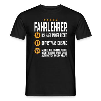 lustige Fahrlehrer Regeln Führerschein Fahrschule - Männer T-Shirt - Schwarz - Vorne - AI Model Male 178 light (178cm)