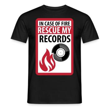 In Case of Fire Rescue my Records - vinyl music - Men's T-Shirt - black - Front - AI Model Male 178 light (178cm)