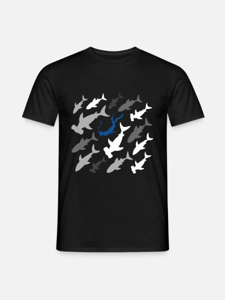 Haie mit Taucher Apnoetauchen Freitauchen Geschenk - Männer T-Shirt - Schwarz